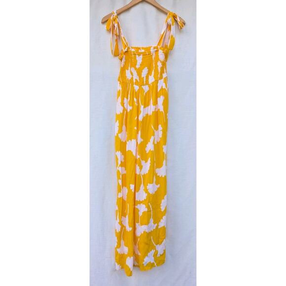 DVF Diane Von Furstenberg Target Smocked Tie Strap Yellow Ginkgo Midi Dress XXS - Picture 3 of 9